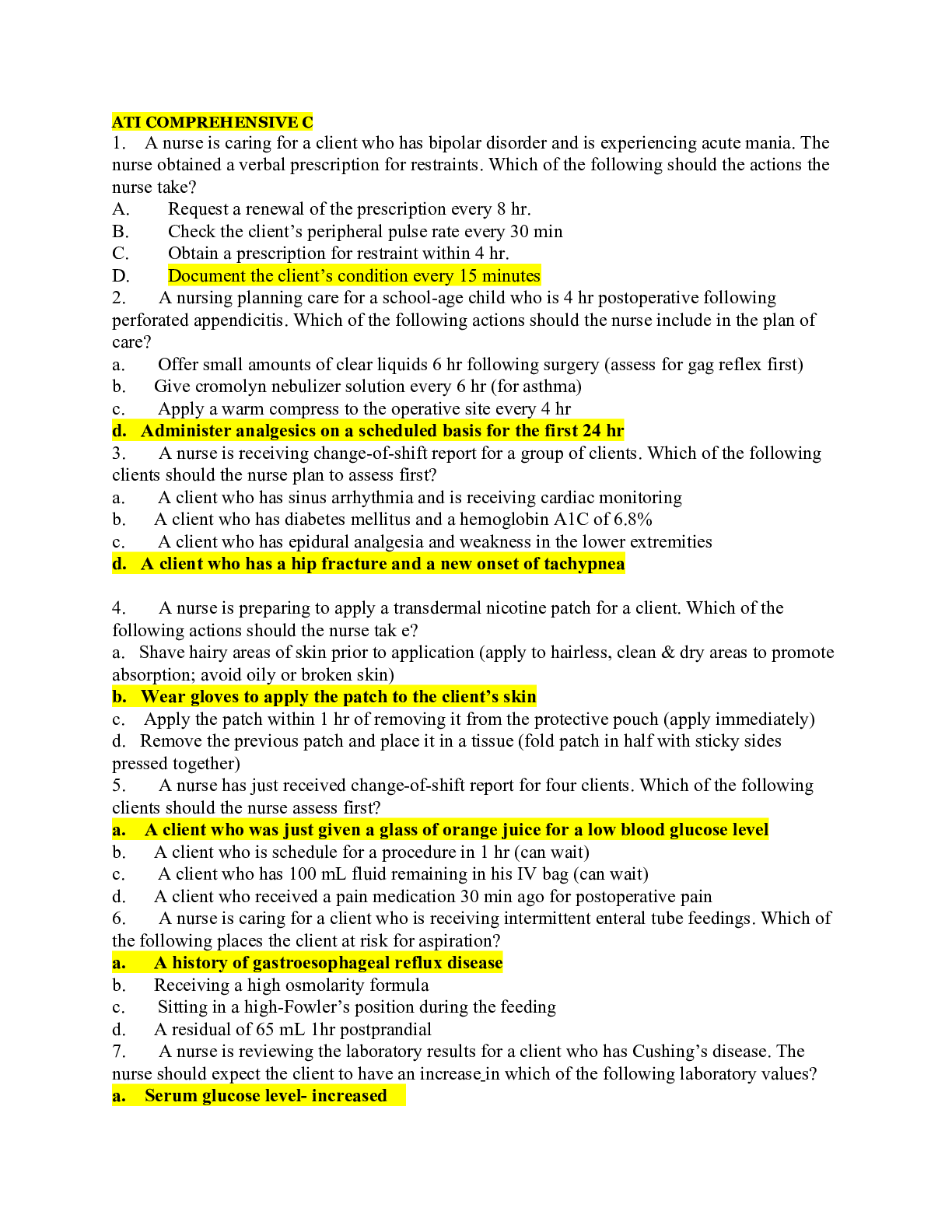 Preview of ATI -2021-COMPREHENSIVE PART C Elaborated✔✔✔